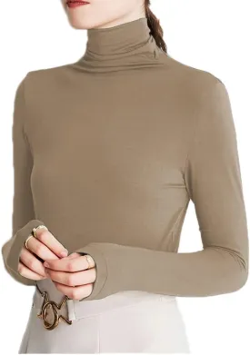 Womens Soft Cotton Long Sleeve Mock Turtleneck Shirts Tops Stretch Underscrubs Layer Tee Tops