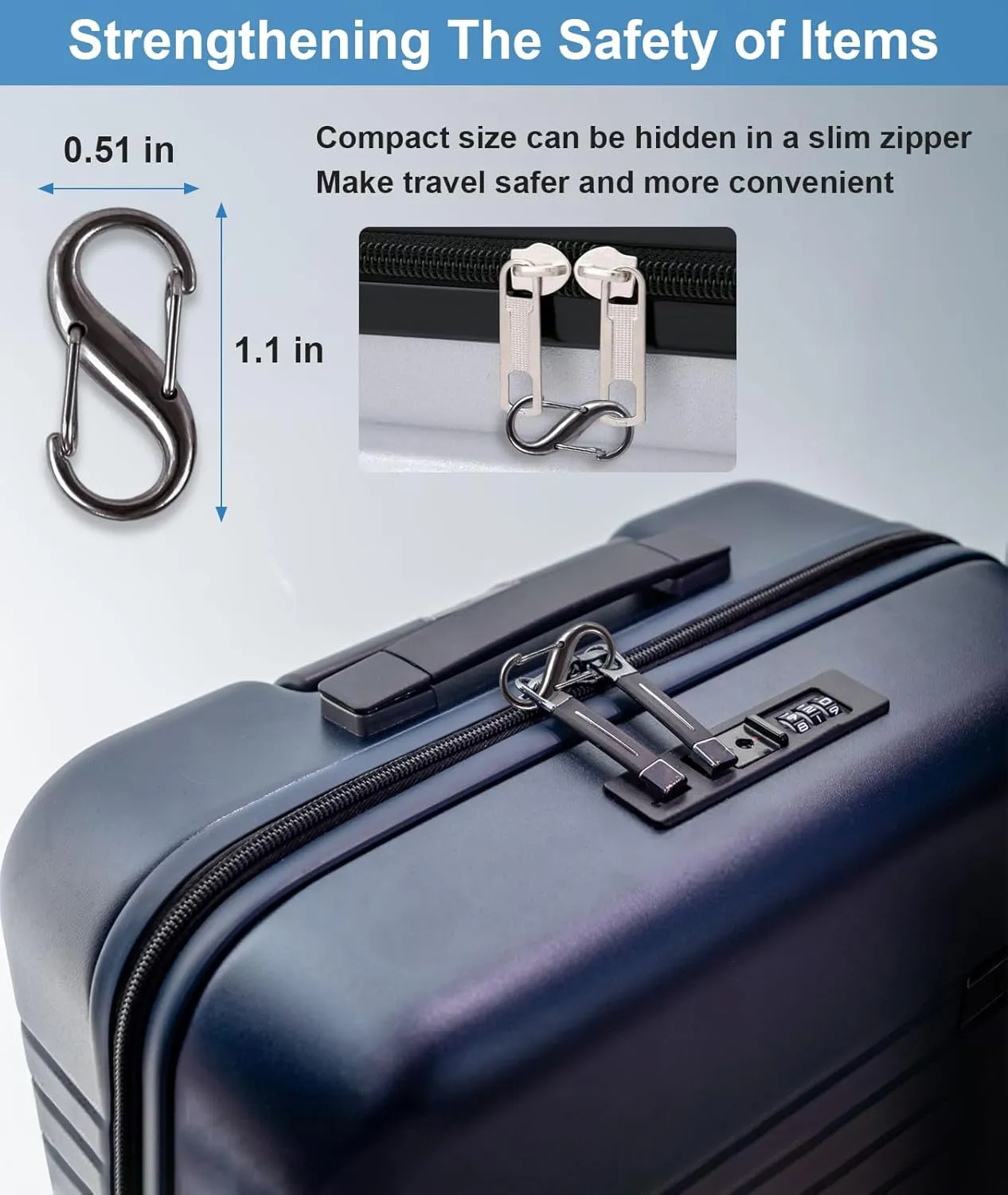 Zipper Clips Anti Theft, 16 Pcs Zipper Locks Anti Theft, Locking Zipper Clips, Double Opening Small S Carabiner Clip, Anti Theft Zipper Lock for Backpacks, Luggage, Purse, Handbags, Travel Suitcase