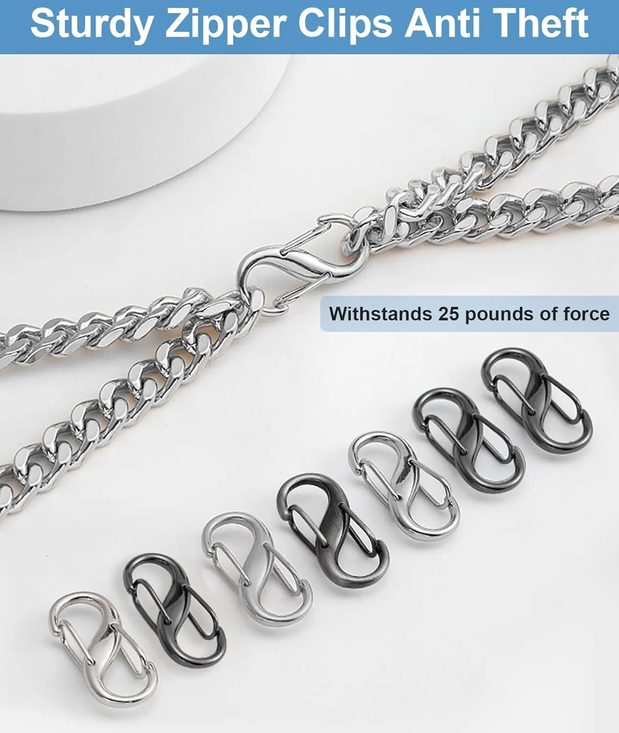 Zipper Clips Anti Theft, 16 Pcs Zipper Locks Anti Theft, Locking Zipper Clips, Double Opening Small S Carabiner Clip, Anti Theft Zipper Lock for Backpacks, Luggage, Purse, Handbags, Travel Suitcase