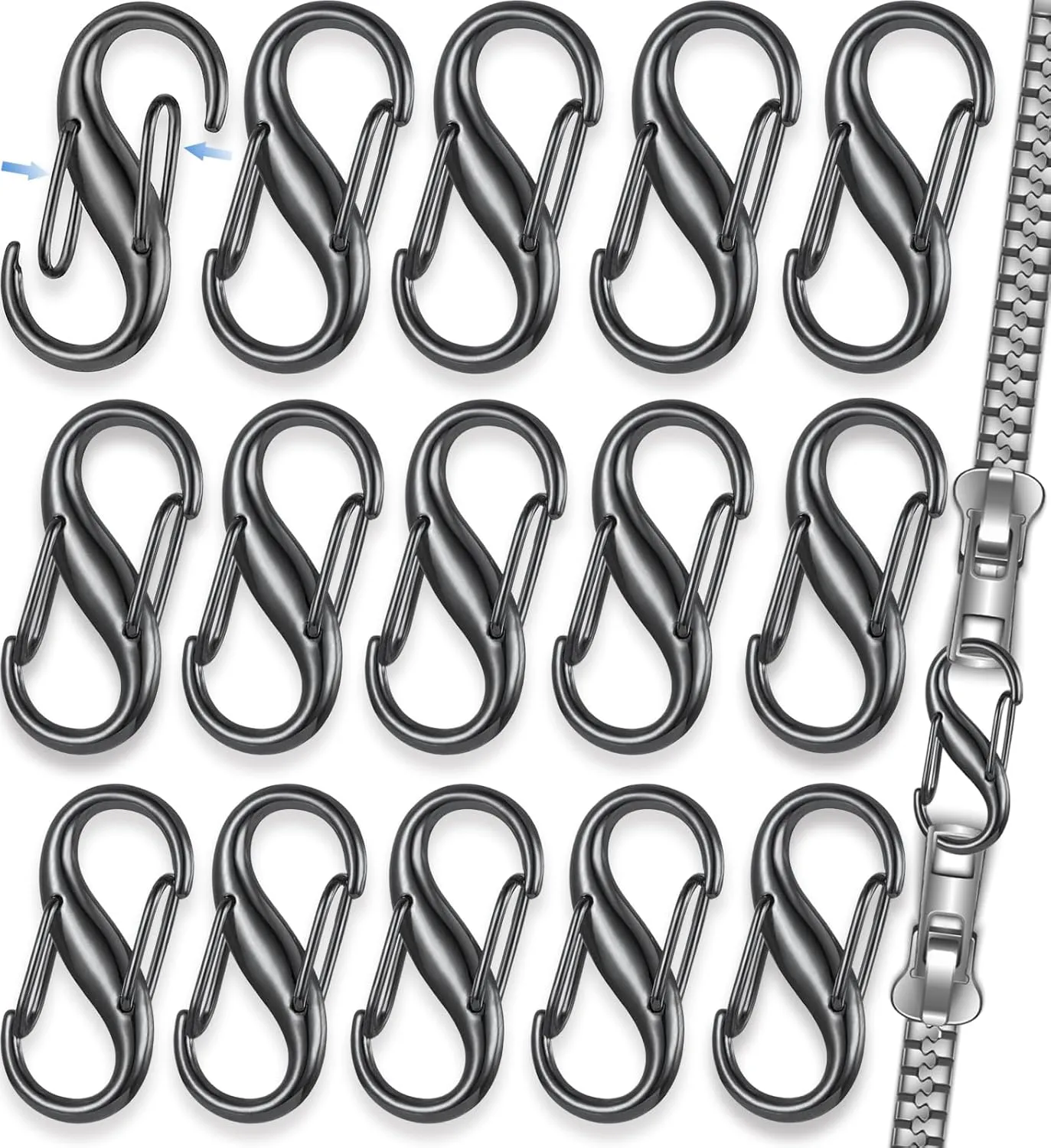 Zipper Clips Anti Theft, 16 Pcs Zipper Locks Anti Theft, Locking Zipper Clips, Double Opening Small S Carabiner Clip, Anti Theft Zipper Lock for Backpacks, Luggage, Purse, Handbags, Travel Suitcase