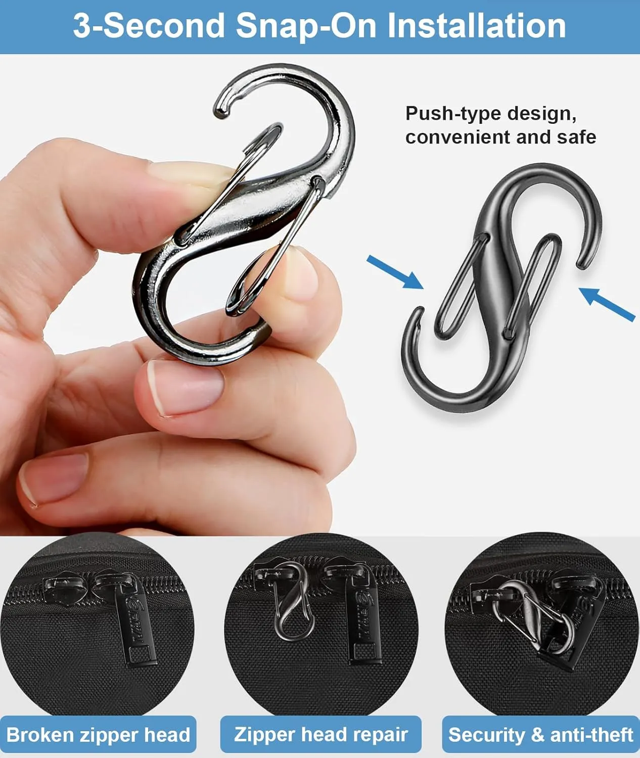 Zipper Clips Anti Theft, 16 Pcs Zipper Locks Anti Theft, Locking Zipper Clips, Double Opening Small S Carabiner Clip, Anti Theft Zipper Lock for Backpacks, Luggage, Purse, Handbags, Travel Suitcase